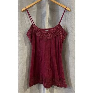 Vanity Y2K Red Feminine Lace Trim Long Cami Tank Top Women's Large‎